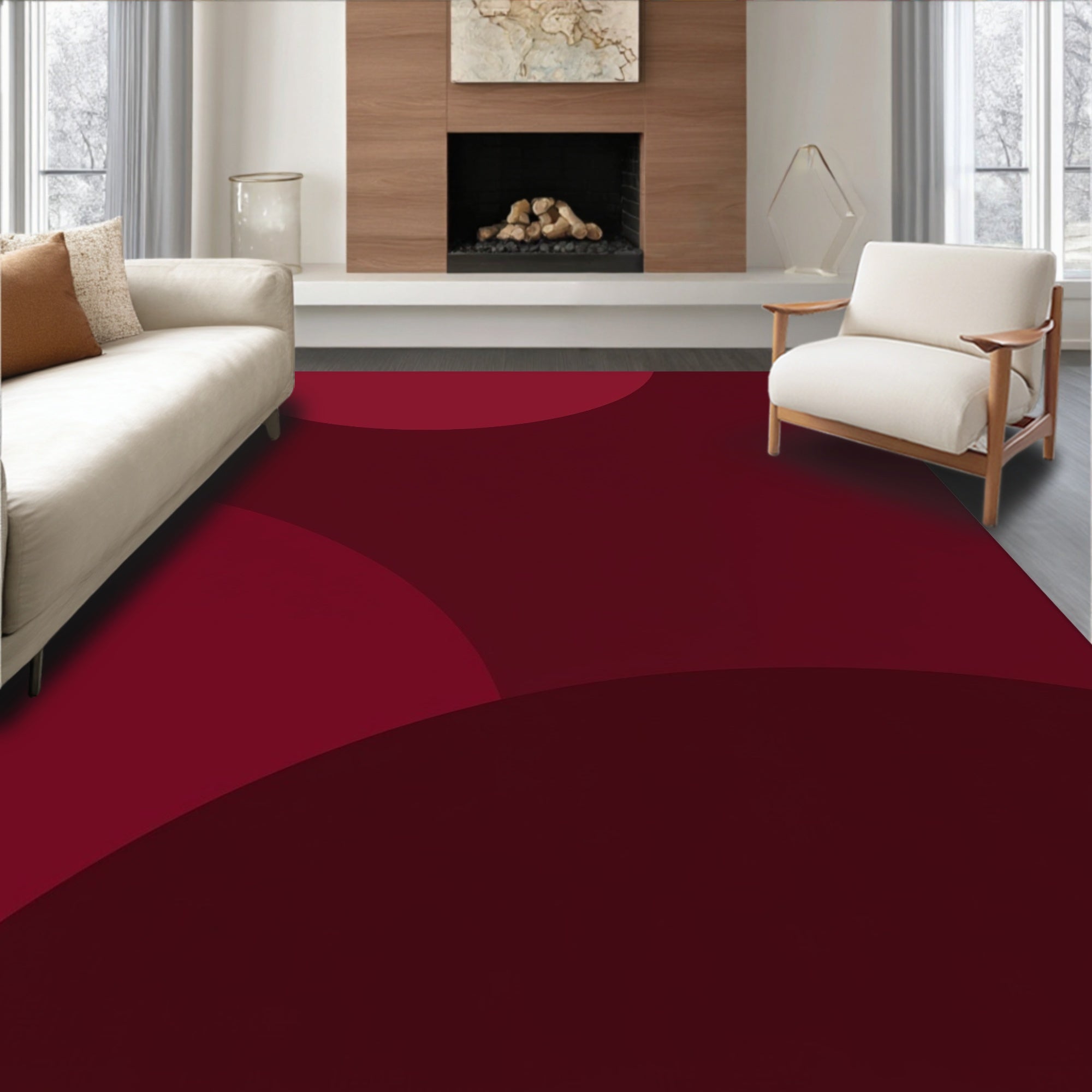 Crimson Deep Layered Curve Design Rug