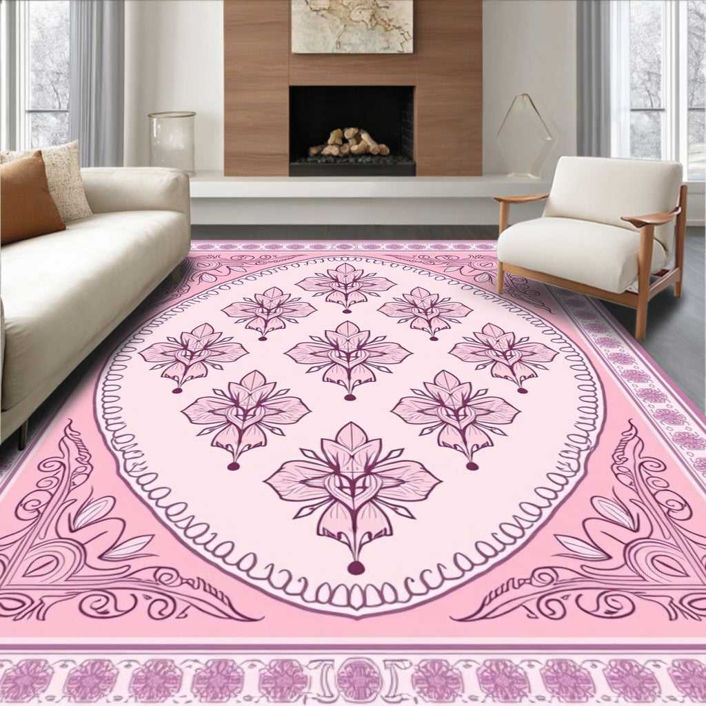 Oval Floral Pattern Decorative Rug