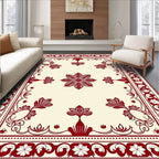 Red Floral Scroll Border Design Rug