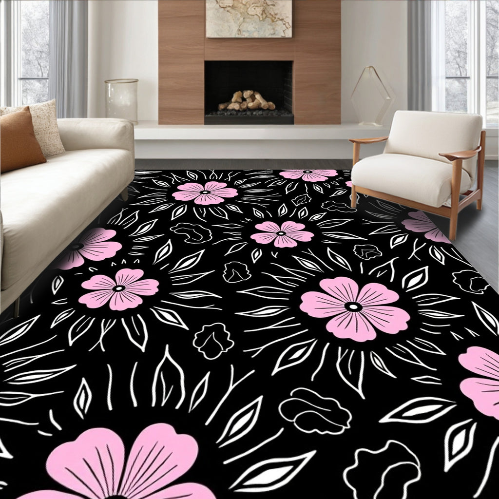 Pink Blossom Starburst Silhouette Pattern Rug