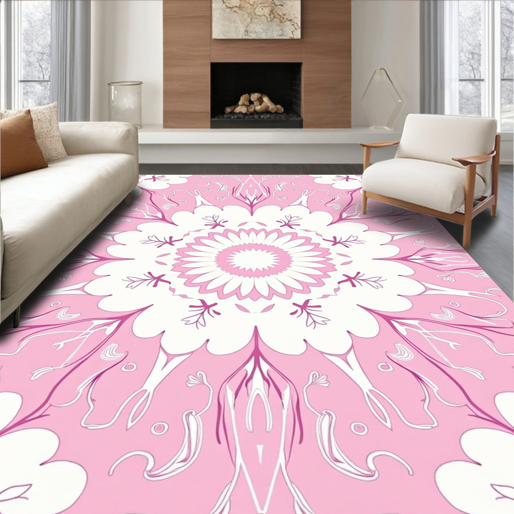 Pink Floral Mandala Inspired Pattern Rug