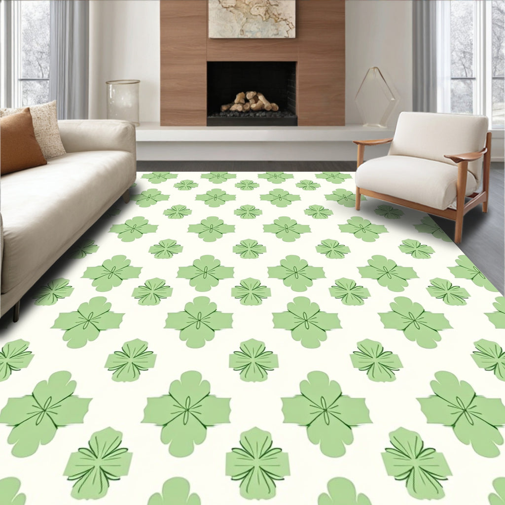 Simple Green Quatrefoil All-Over Pattern Rug