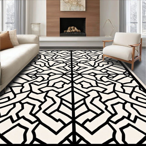 Black Geometric Abstract Pattern Rug