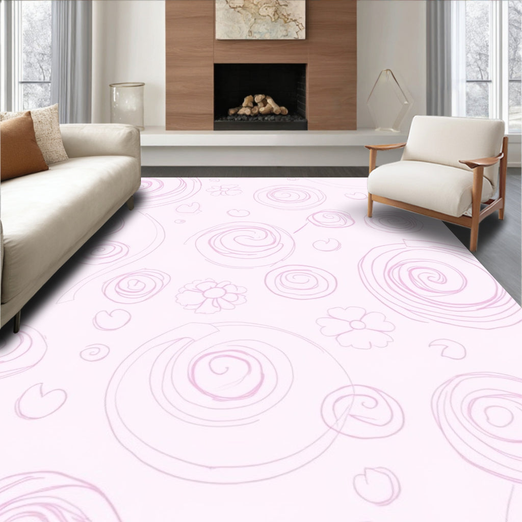 Light Pink Swirl and Floral Design Rug