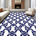 Indigo Floral Lattice Pattern Rug