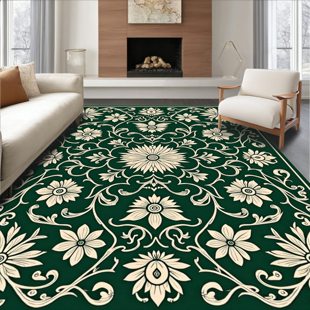 Elegant Cream Floral Vines Pattern Rug