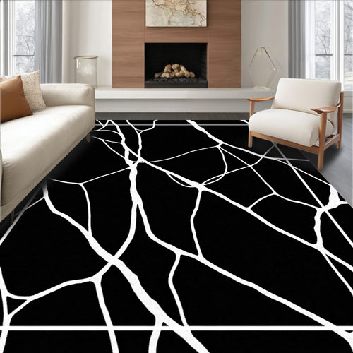 Black White Intersecting Line Abstract Rug