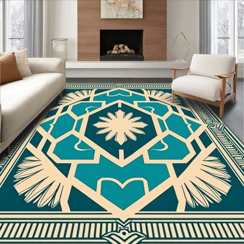 Art Deco Teal Geometric Pattern Rug