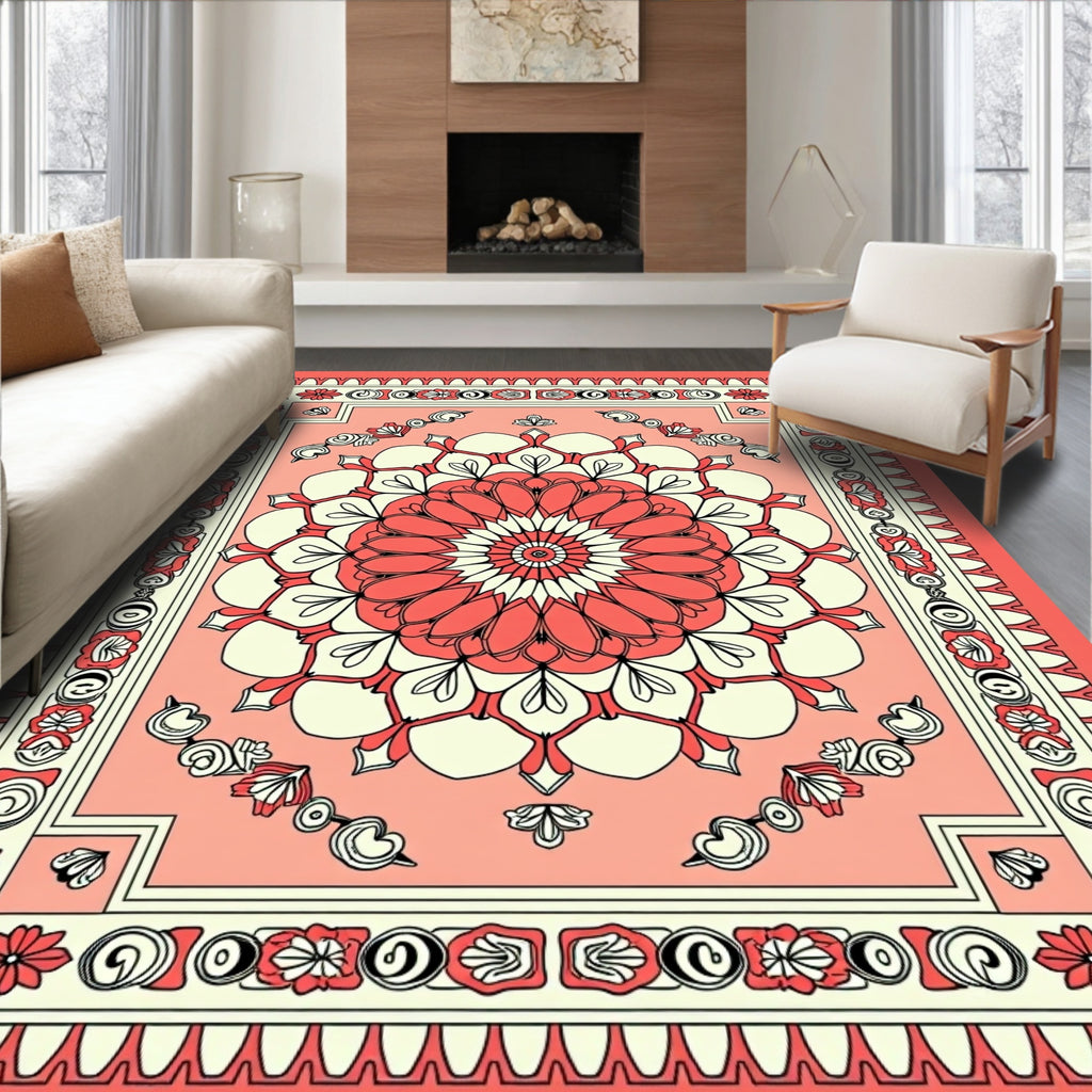Coral Mandala Floral Pattern Rug