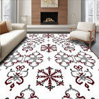 Crimson Gray Snowflake Mandala Art Rug