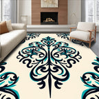 Classic Teal Navy Damask Pattern Rug