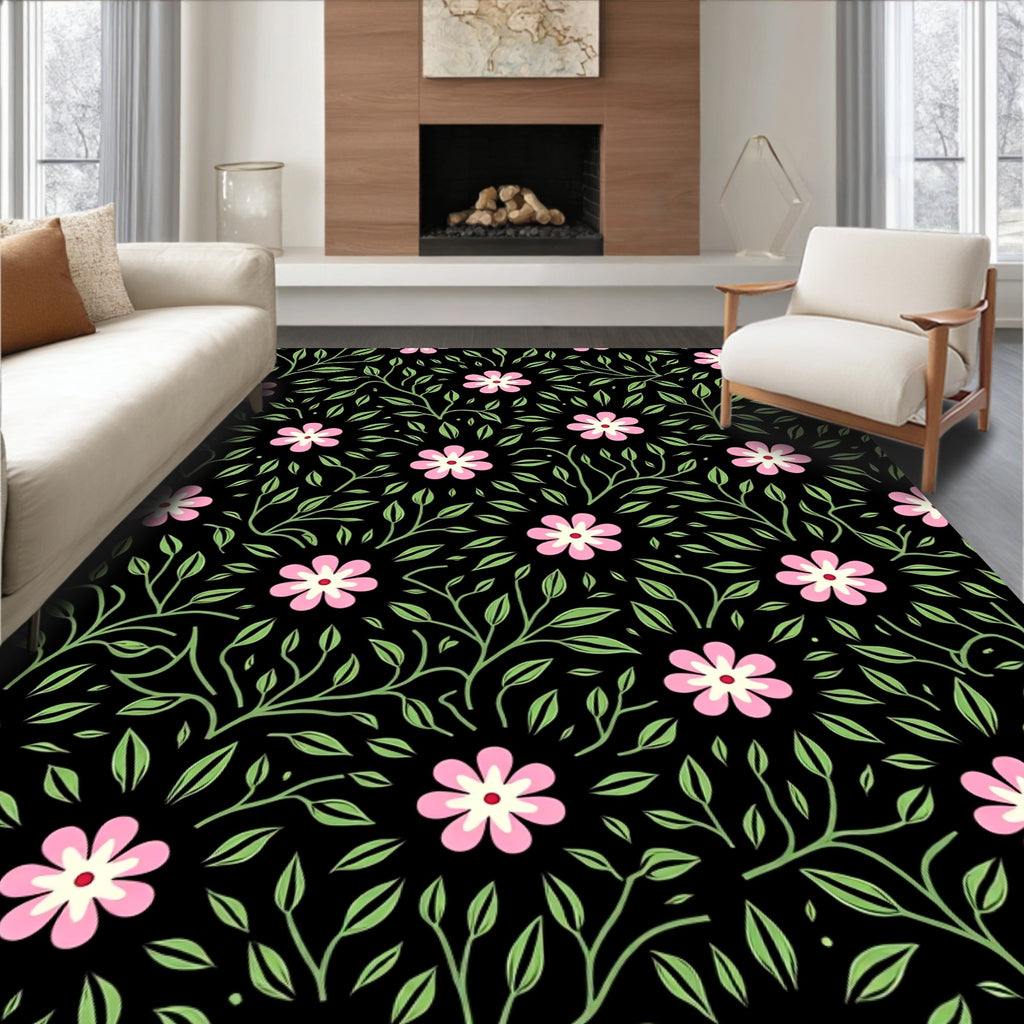 Pink Floral Vine Pattern Design Rug
