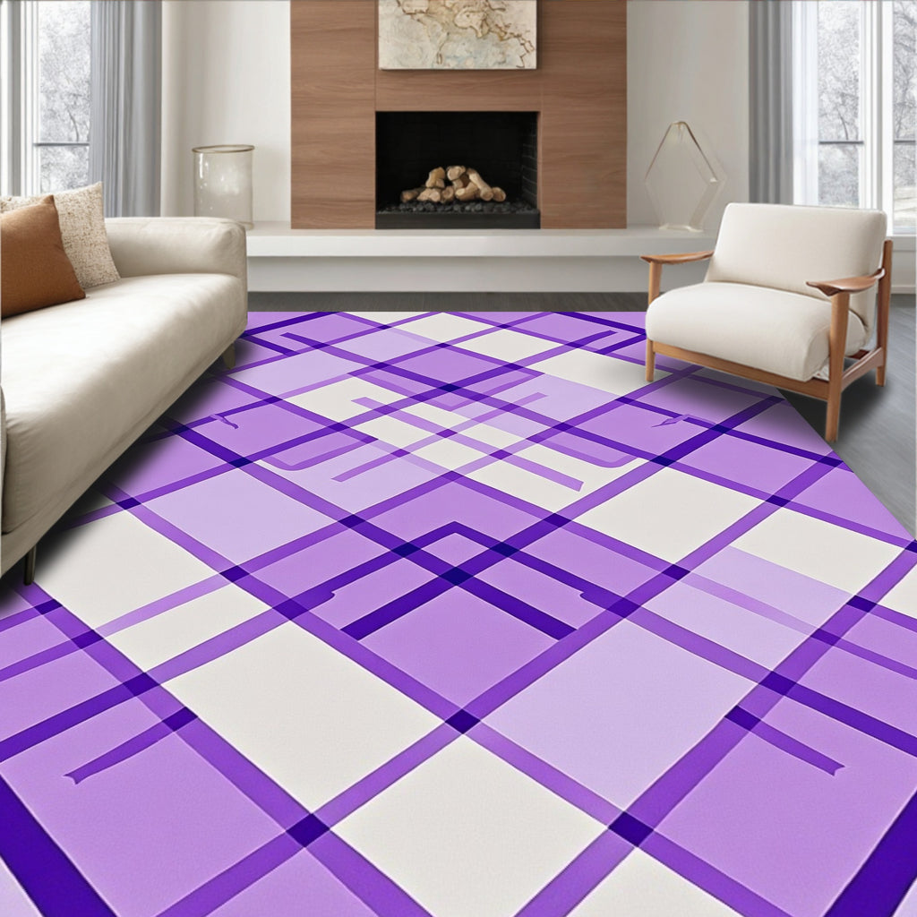 Purple White Plaid Geometric Rug