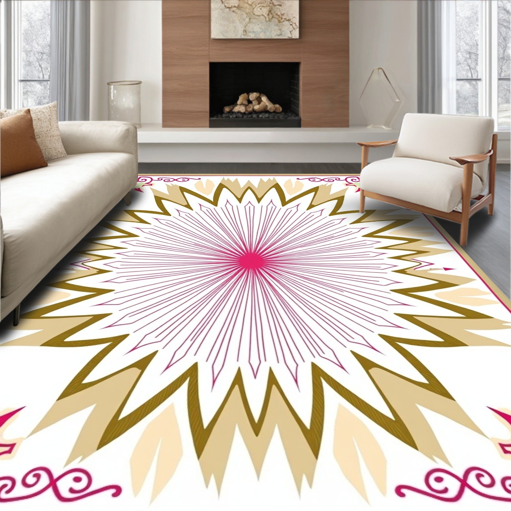 Radial Starburst Pattern with Whimsical Corners Rug