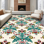 Rich Teal Red Floral Bird Medallion Rug