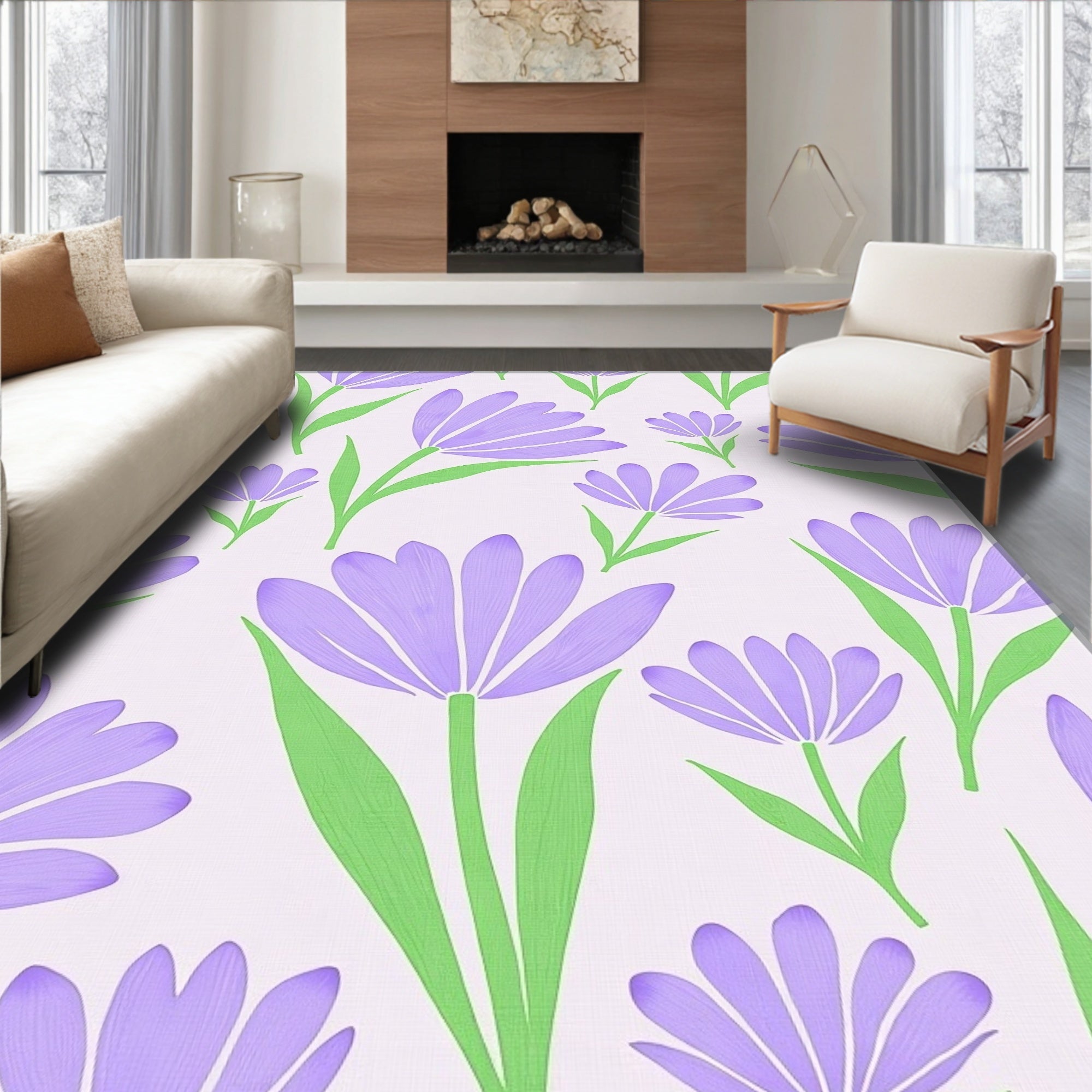 Lavender Floral Pattern Rug