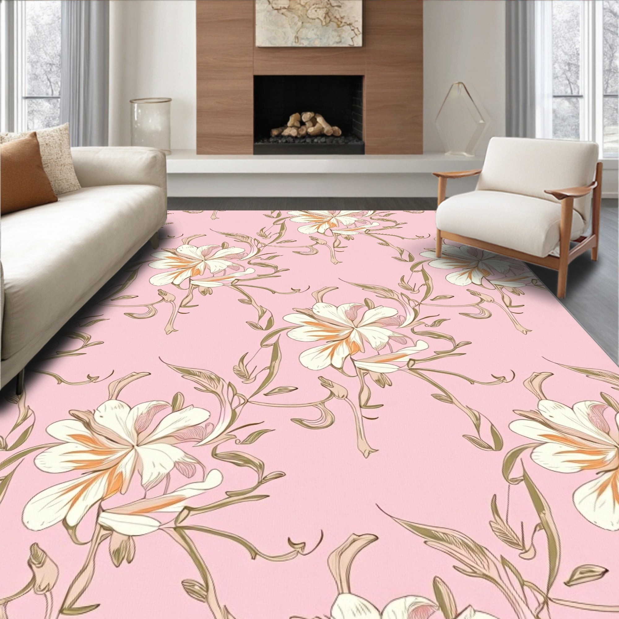 Pink Floral Vine Delicate Pattern Rug