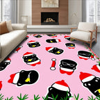 Pink Festive Penguin Holiday Collage Rug