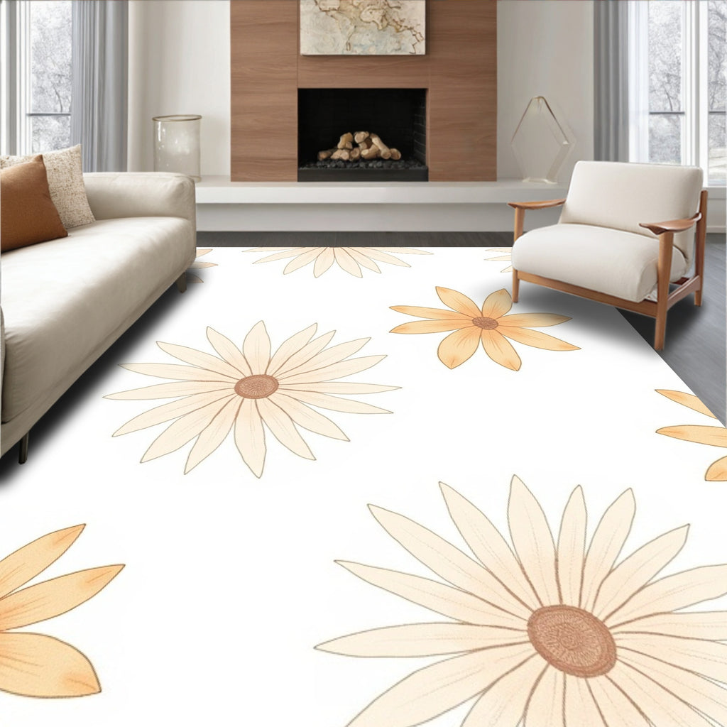 Subtle Floral Pattern in Beige and Orange Rug