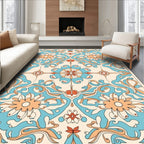 Bold Floral Swirls In Cream And Blue Rug
