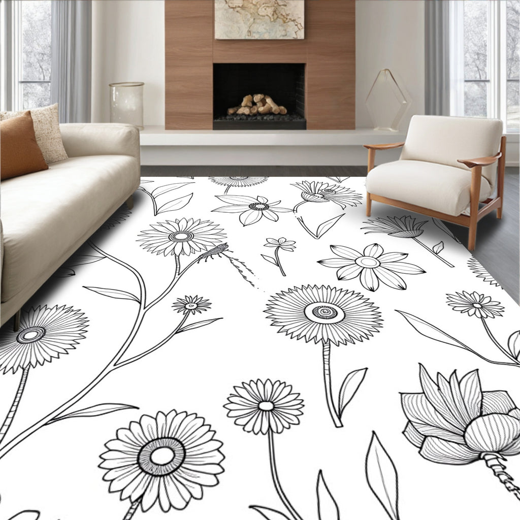 Floral Insect Outline Pattern Rug