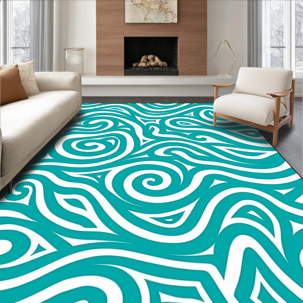 Turquoise Abstract Swirl Pattern Rug