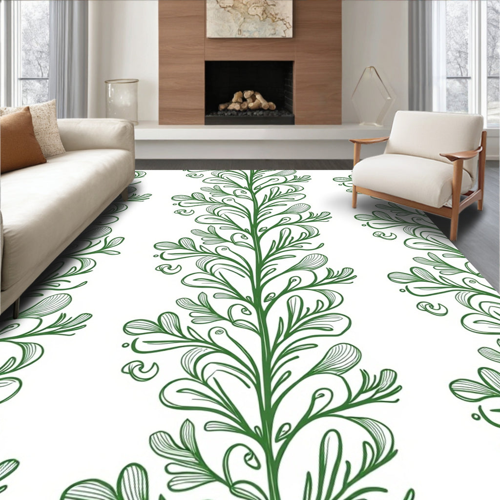 Green Floral Vine Pattern Rug