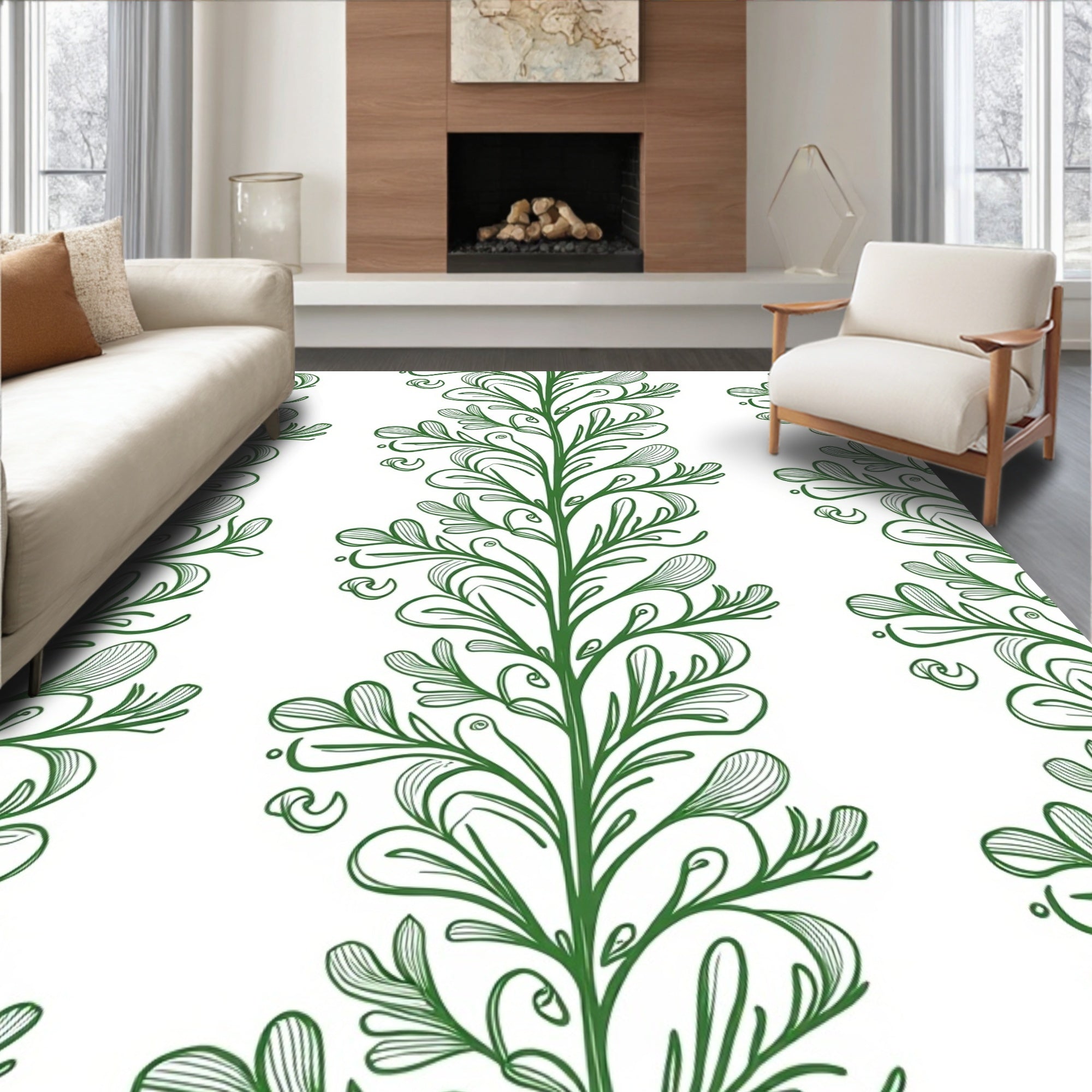 Green Floral Vine Pattern Rug