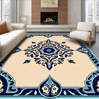 Intricate Floral Medallion Cream Navy Rug