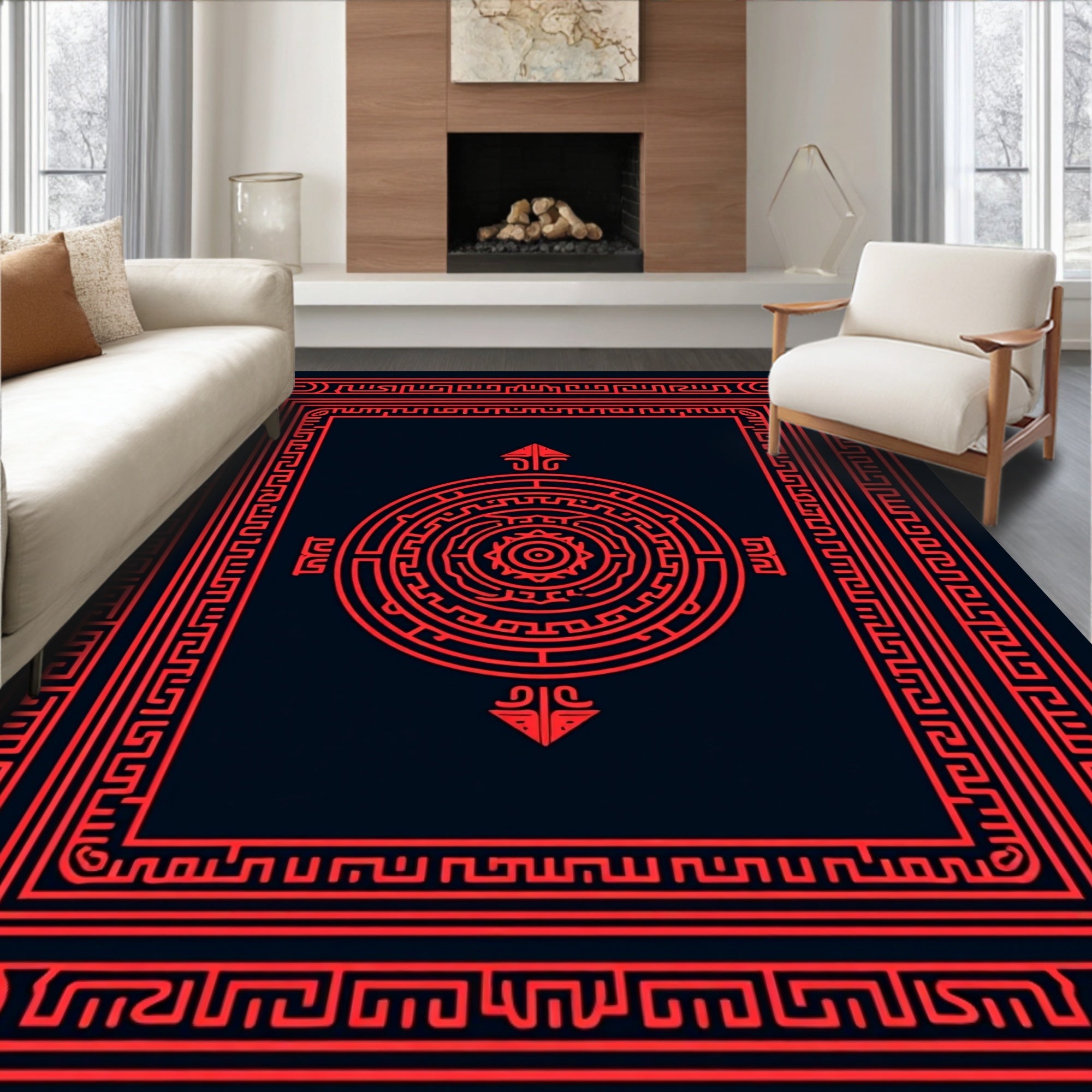 Geometric Sun Symbol Pattern Rug