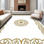Ornate Gold Scrollwork Medallion Frame Rug