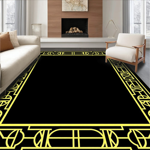 Art Deco Geometric Yellow Patterned Rug