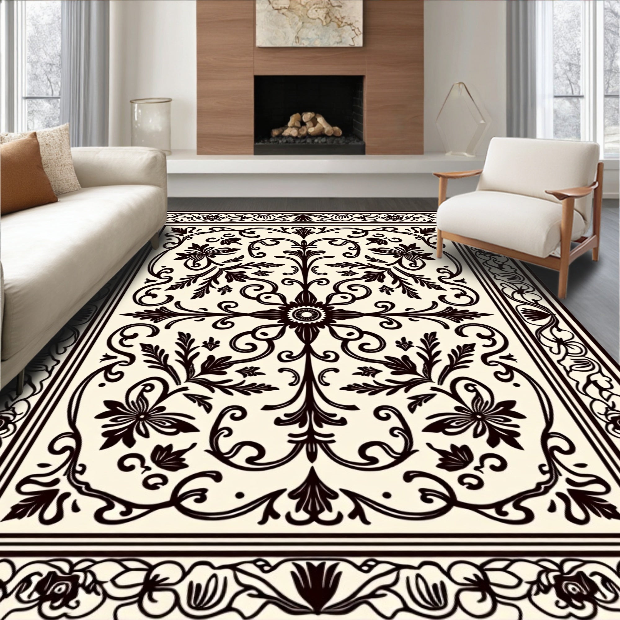 Ornate Floral Scrollwork Design Rug