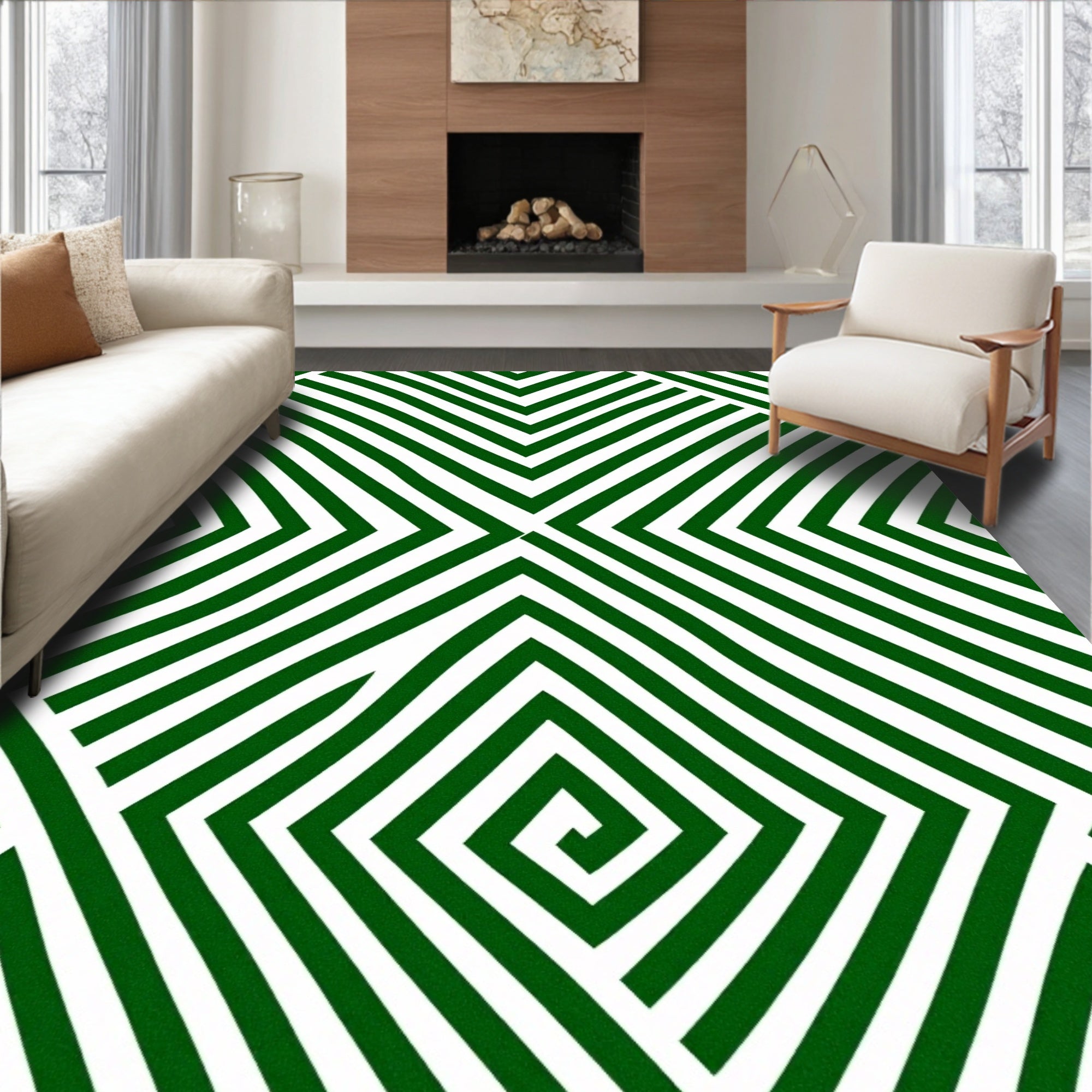 Modern Green Geometric Design Rug