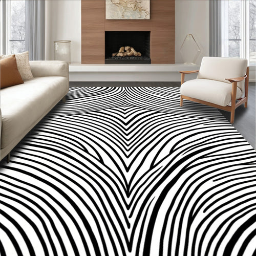 Bold Black White Curved Lines Rug