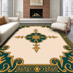 Ornate Teal Gold Floral Pattern Rug