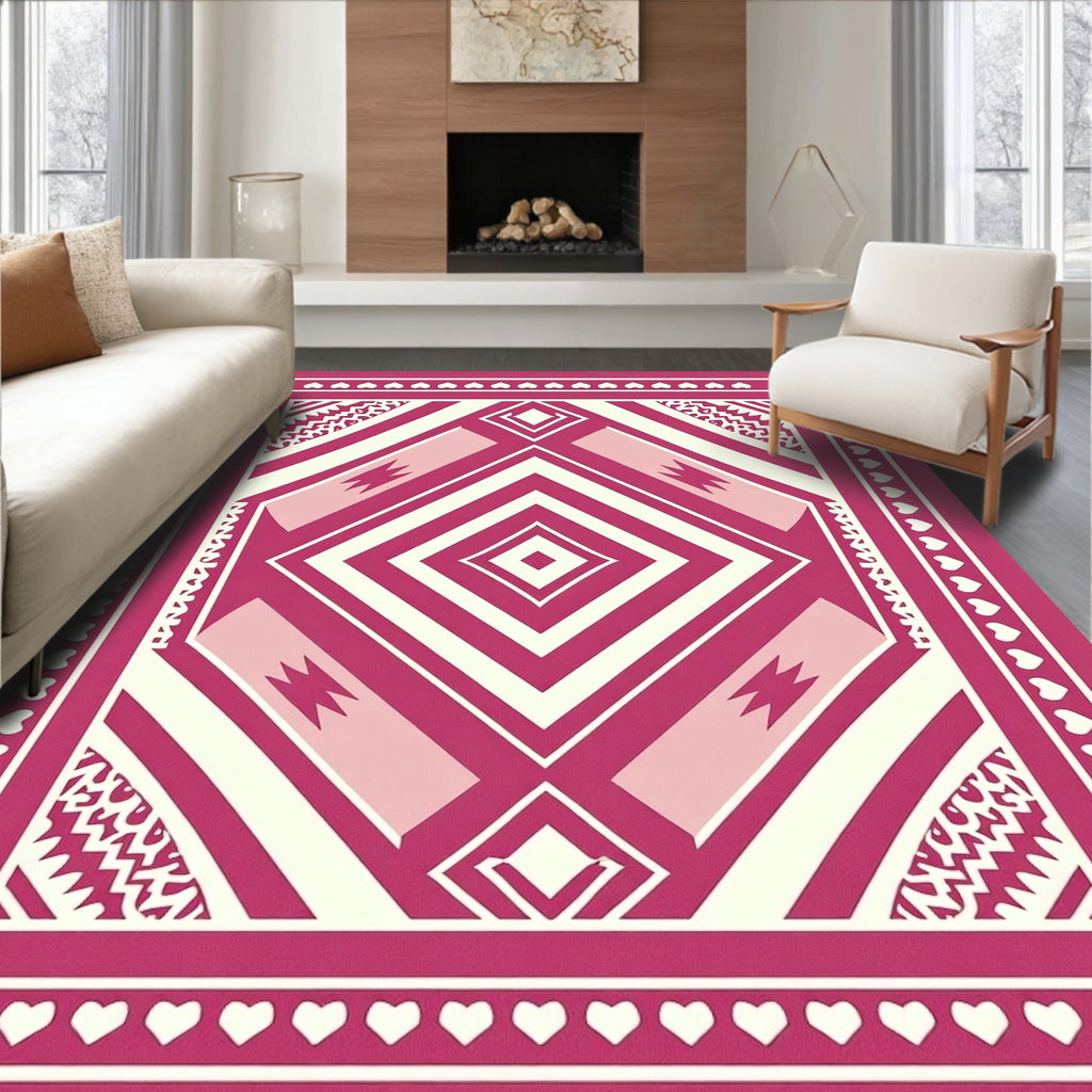 Geometric Diamond Pattern With Hearts Rug