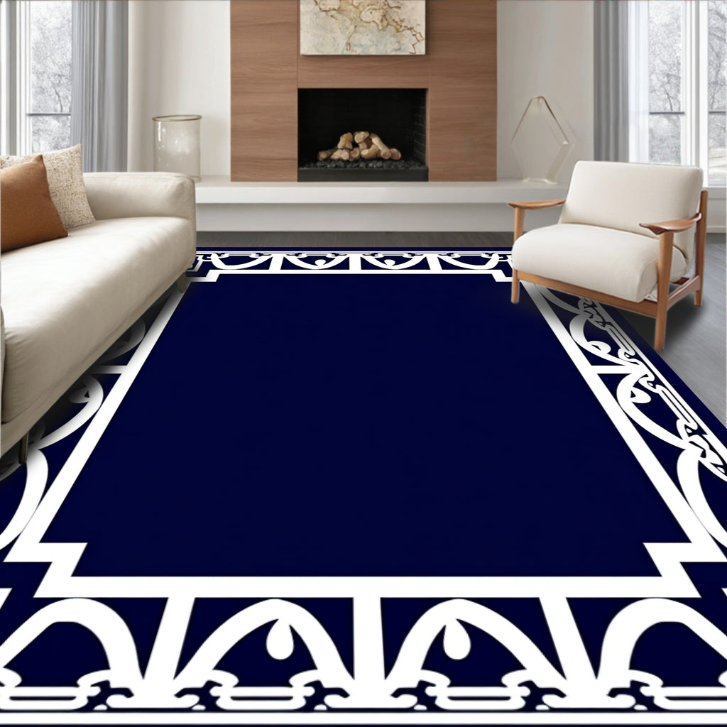Classic White Scroll Border Rug