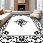 Bold Black White Ornate Pattern Rug