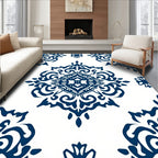 Deep Blue Ornamental Flourish Design Rug