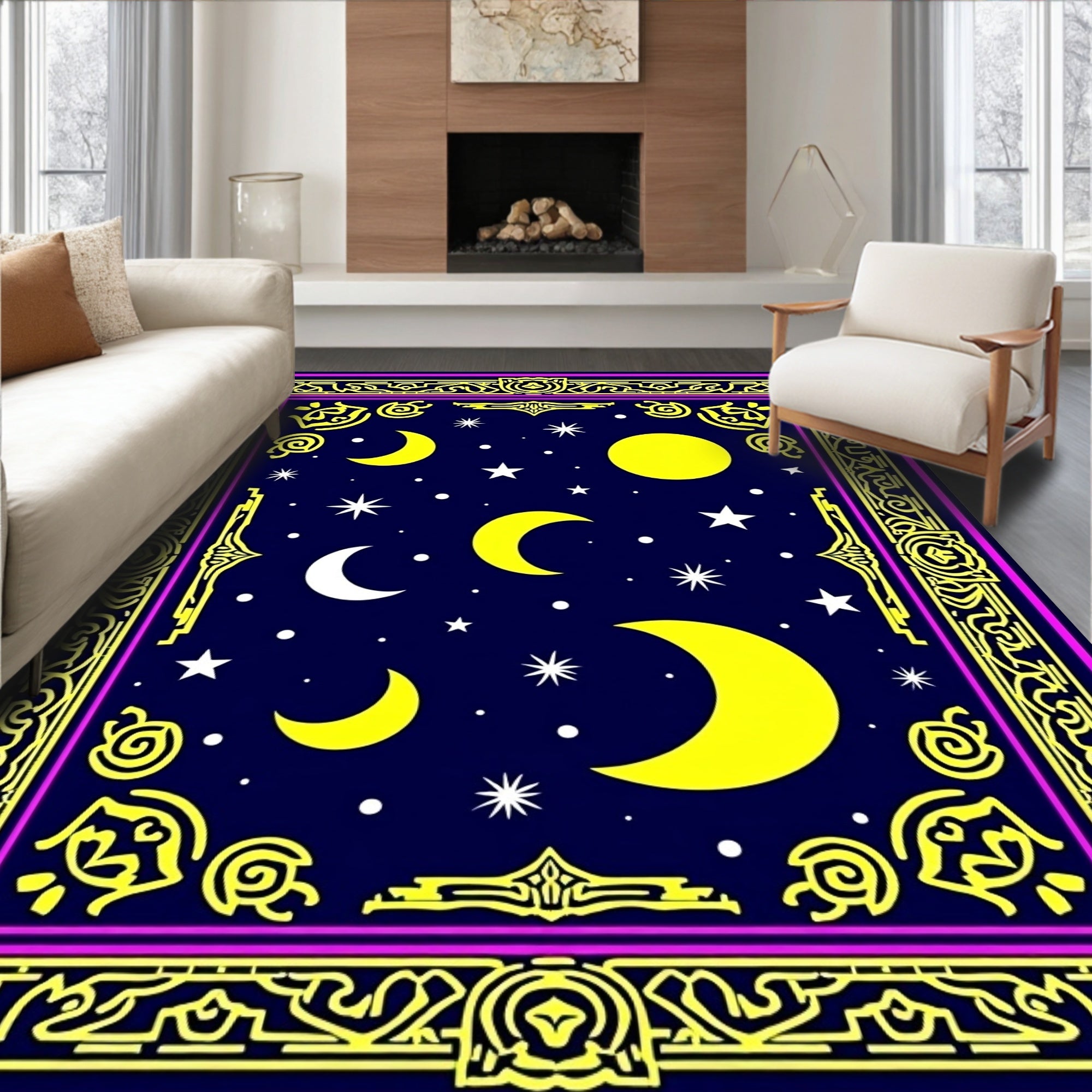 Celestial Moon Star Patterned Rug