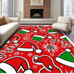 Red Festive Santa Hats Candy Canes Rug