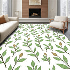 Delicate Green Leafy Branch Pattern Rug