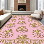 Golden Fleur De Lis Patterned Pink Rug