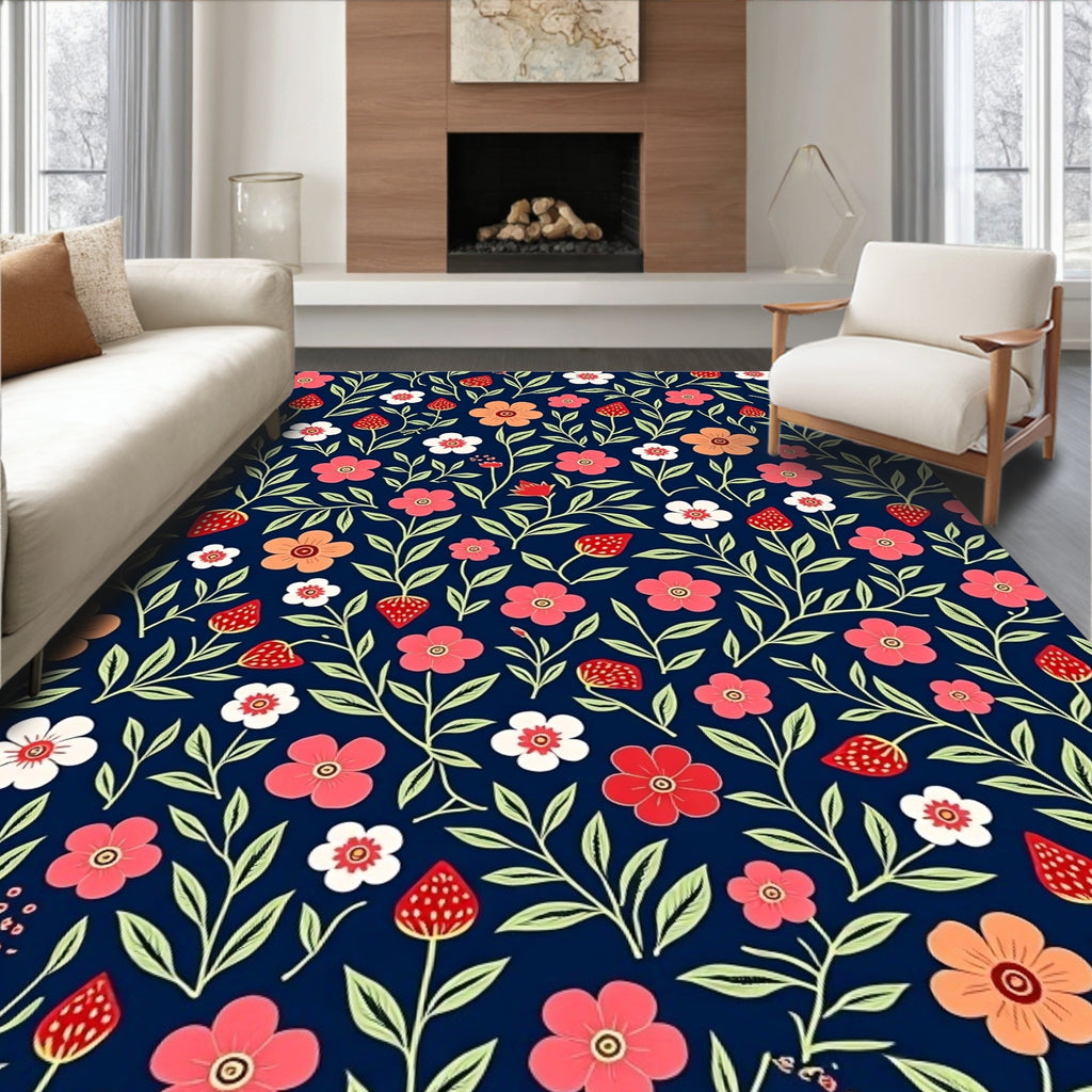 Floral Strawberry Vine Pattern Rug