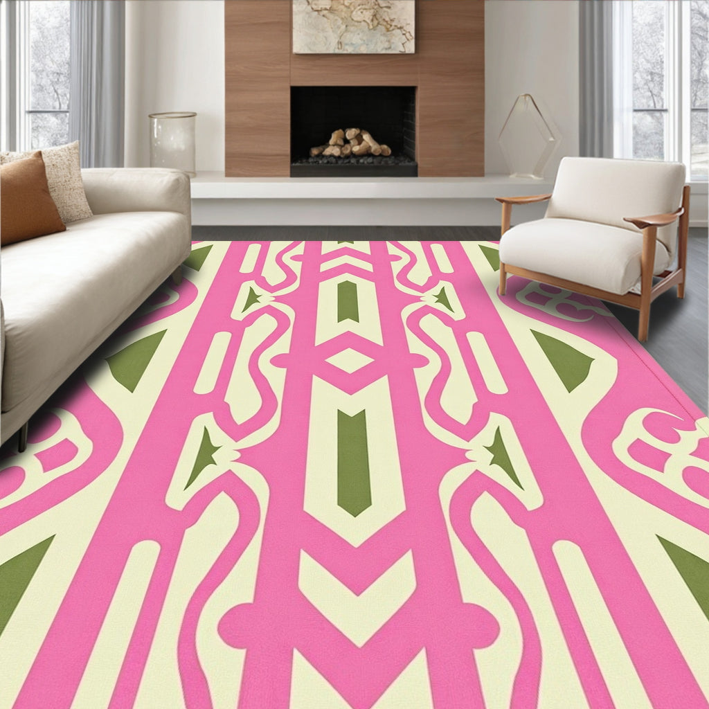 Pink Green Geometric Pattern Rug