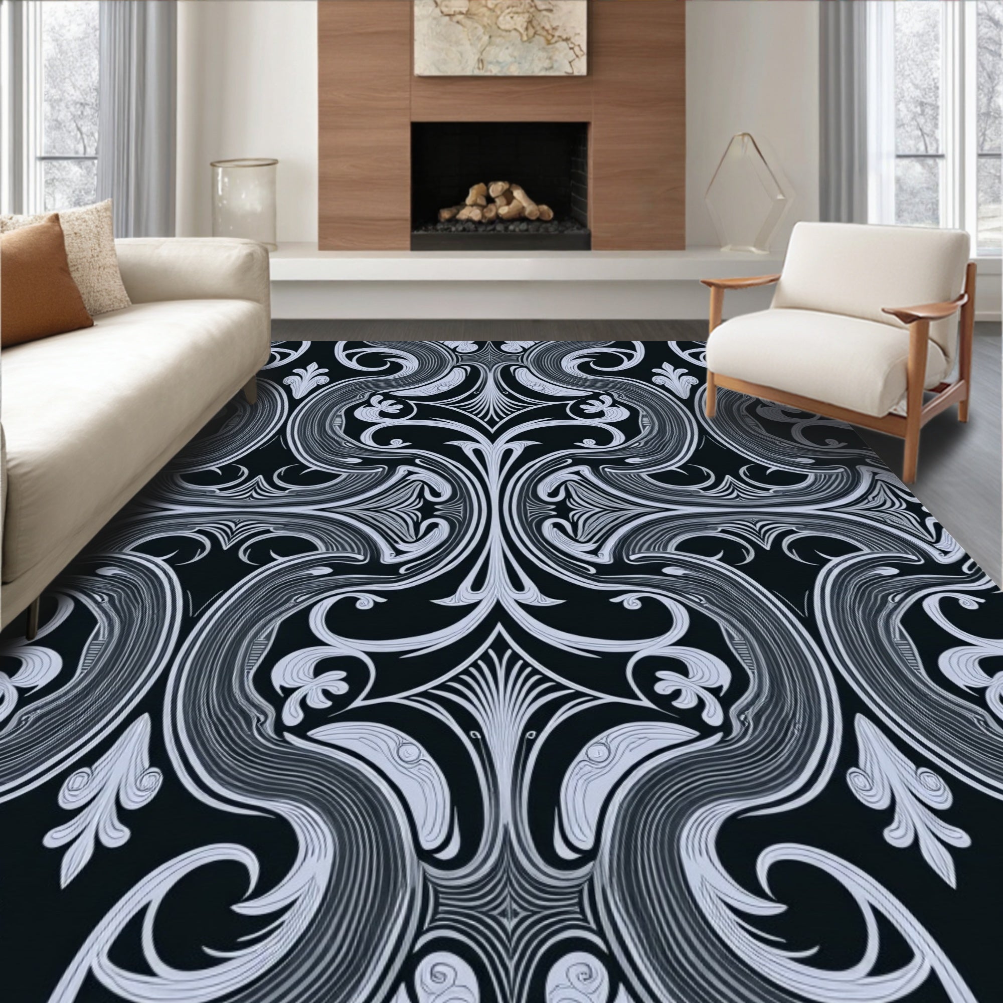 Intricate Swirling Floral Pattern Harmony Rug