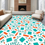 Teal Orange Abstract Geometric Collage Rug