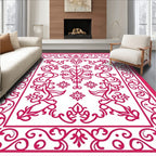 Vibrant Red Floral Scroll Pattern Design Rug