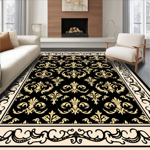Black Gold Baroque Scroll Pattern Rug